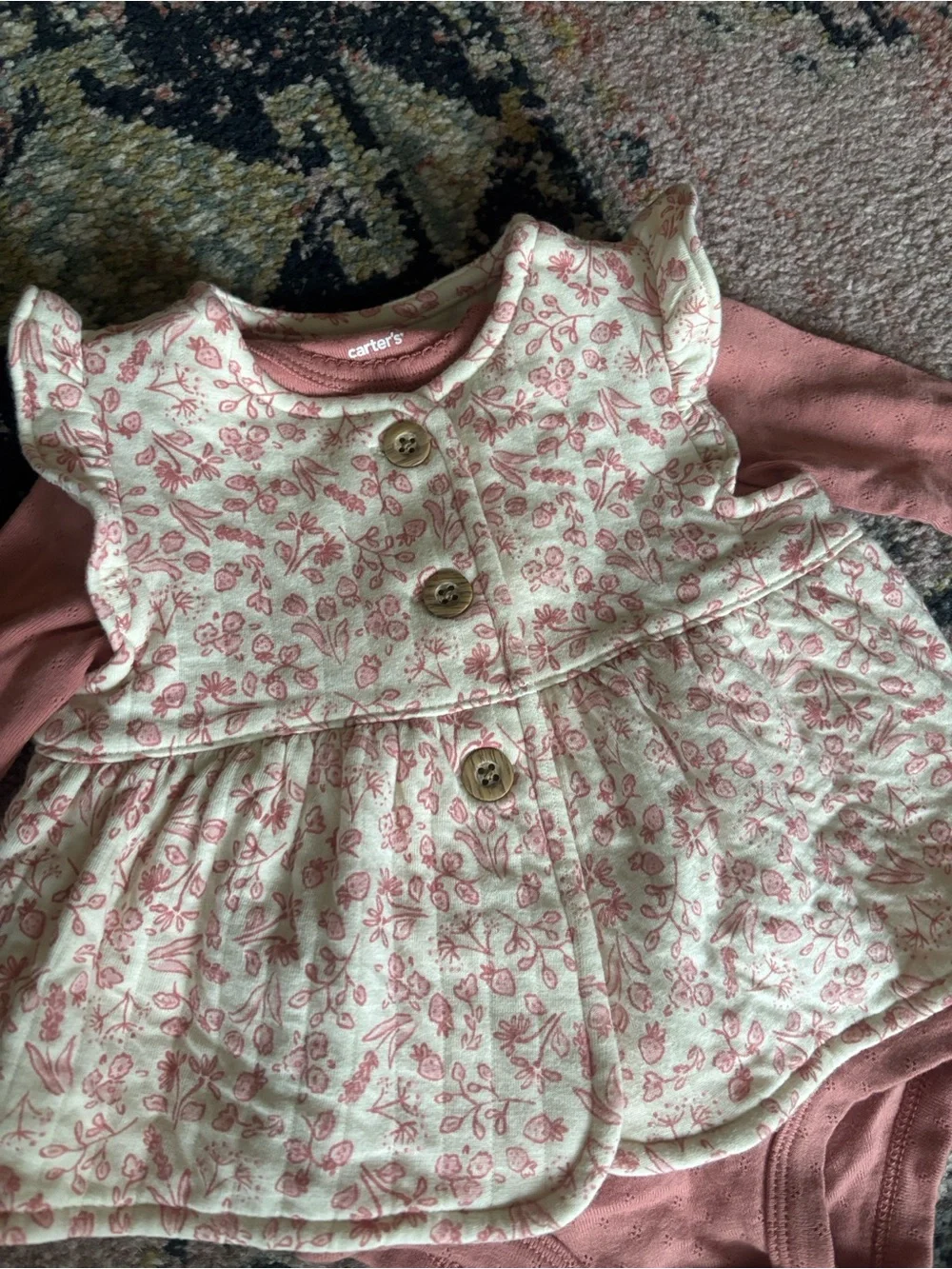 Carter’s Baby Girl 3-Piece Floral Little Vest Set Pink Pointelle Fall 6M 6 Month